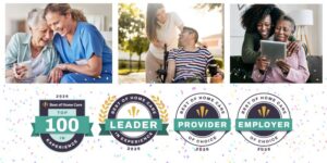 Badges representing the Awards won by JEVS Care at Home in the 2026 Best of Home Care Awards